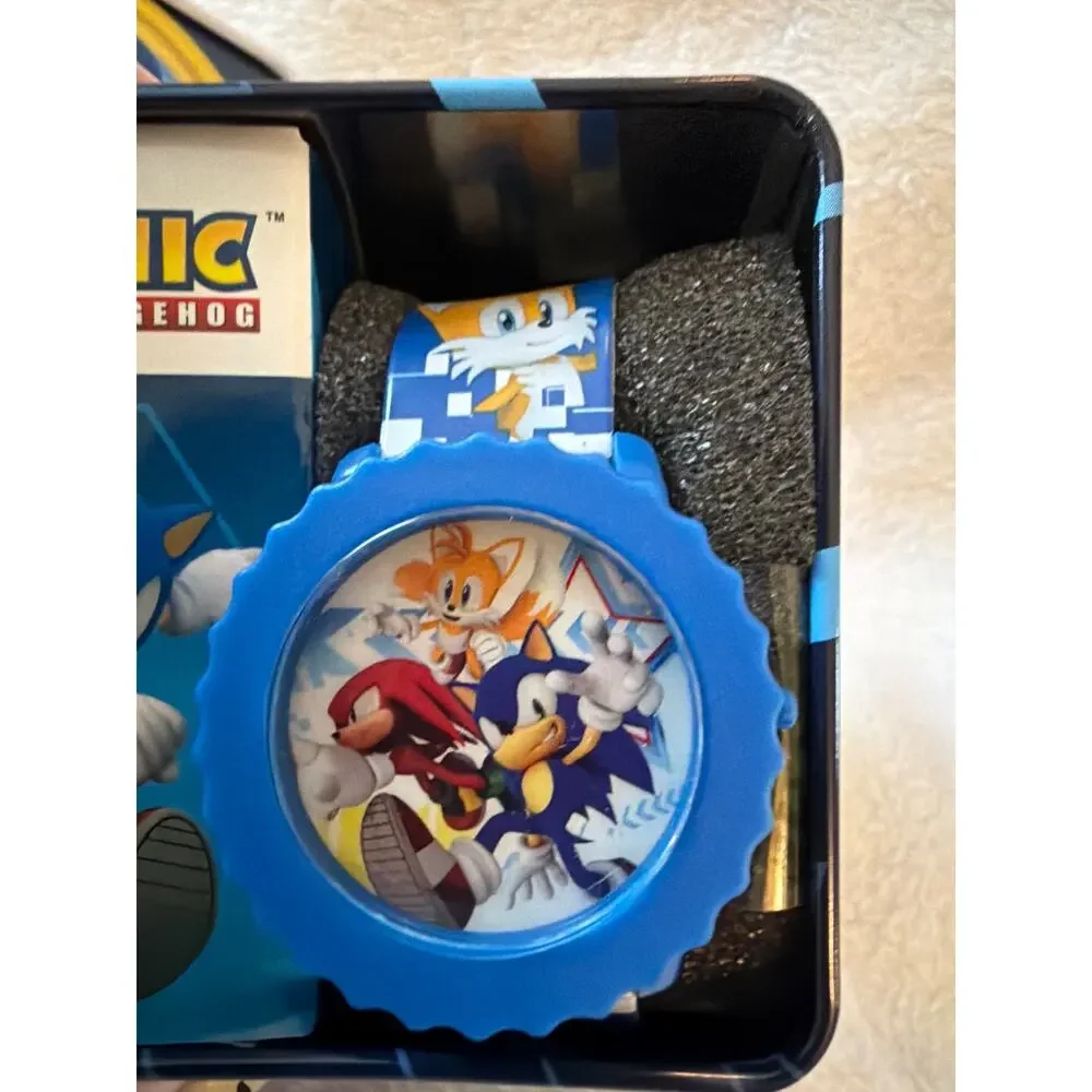 Accutime Sonic The Hedgehog Digital Watch Quartz LCD Flashing LED Lights NEW Tin